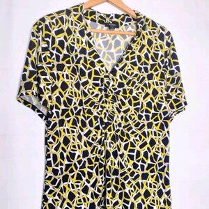 Alfani 2XL women's stretch yellow/black geometric pattern blouse plus size